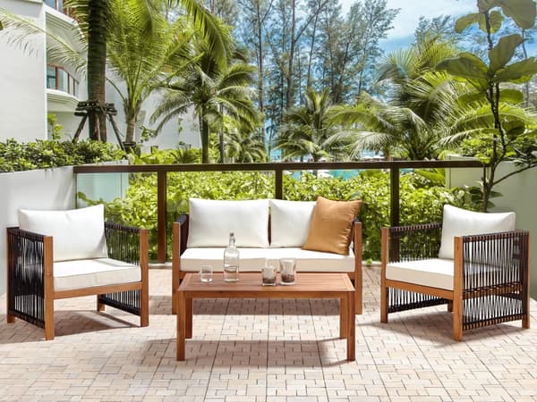 Loungesæt Akacietræ 4 Personers Udendørs Havesofa med Lænestole Modul Vandtætte Hynder Sofabord til Terrasse Have Indretning