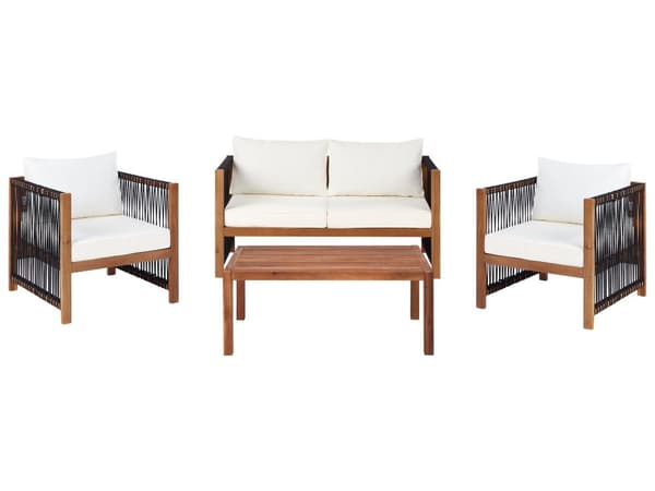 Loungesæt Akacietræ 4 Personers Udendørs Havesofa med Lænestole Modul Vandtætte Hynder Sofabord til Terrasse Have Indretning