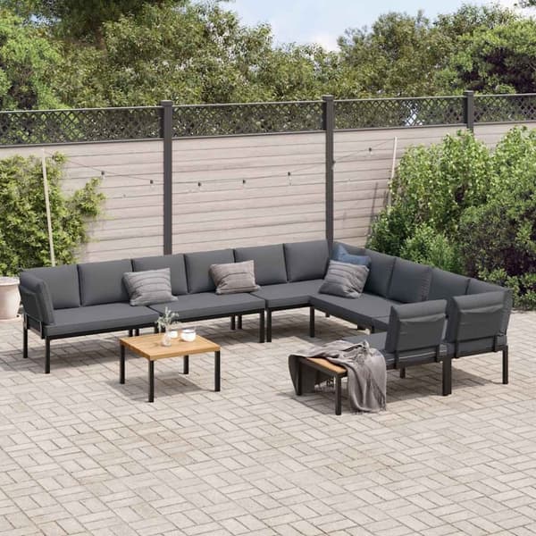 vidaXL sofasæt til haven 7 dele med hynder aluminium sort