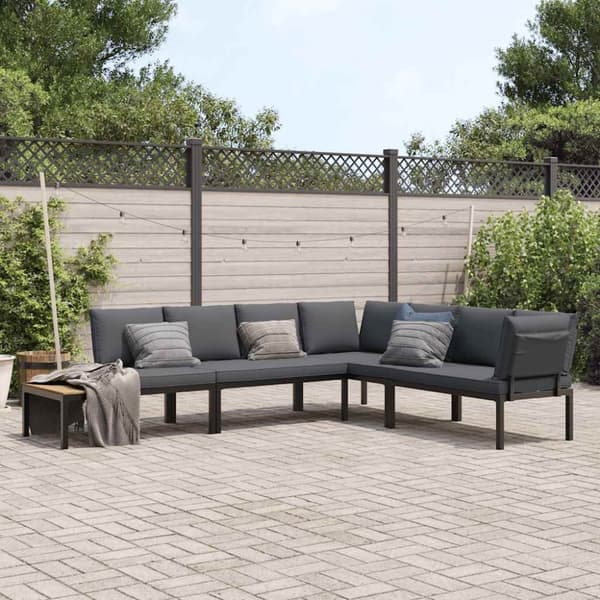 vidaXL Trädgårdssoffa med dynor 4 delar svart aluminium