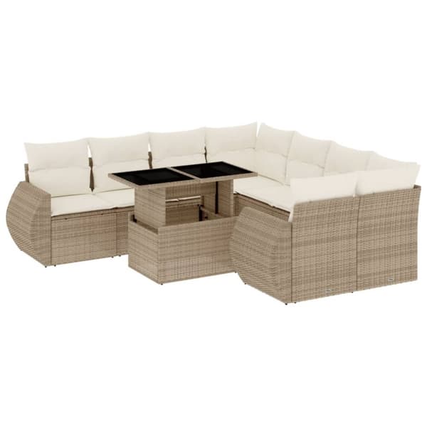 vidaXL sofasæt til haven 9 dele med hynder polyrattan beige