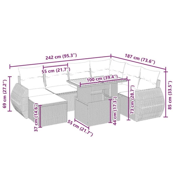 vidaXL sofasæt til haven 8 dele med hynder polyrattan beige