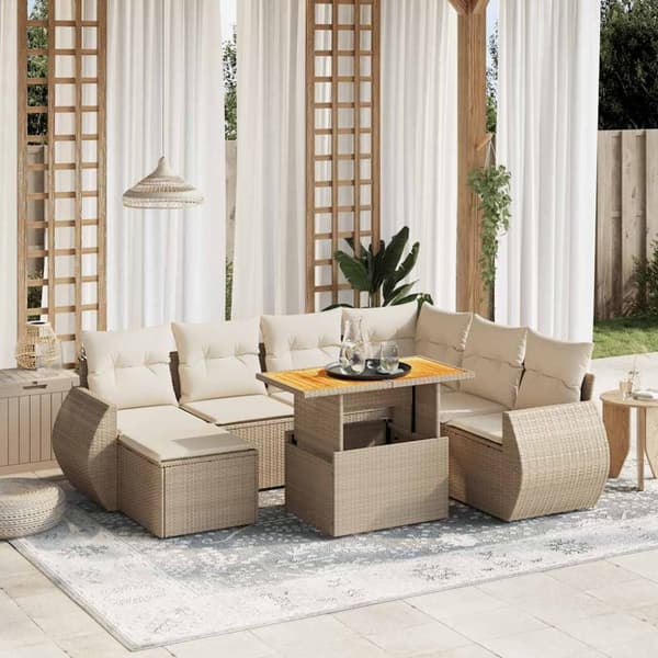vidaXL sofasæt til haven 8 dele med hynder polyrattan beige