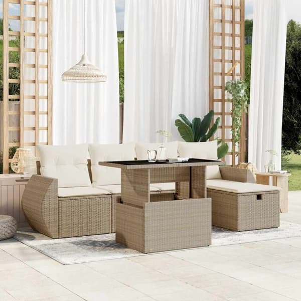 vidaXL sofasæt til haven 6 dele med hynder polyrattan beige