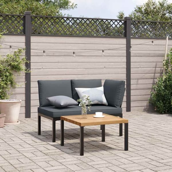 vidaXL Trädgårdssoffa med dynor 2 delar svart aluminium