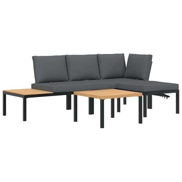vidaXL sofasæt til haven 4 dele med hynder aluminium sort