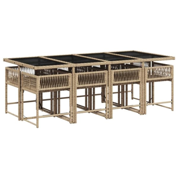 vidaXL spisebordssæt til haven 9 dele med hynder polyrattan beige
