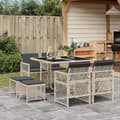 Miniatyrbillede 2 af 11: vidaXL spisebordssæt til haven 9 dele med hynder polyrattan lysegrå