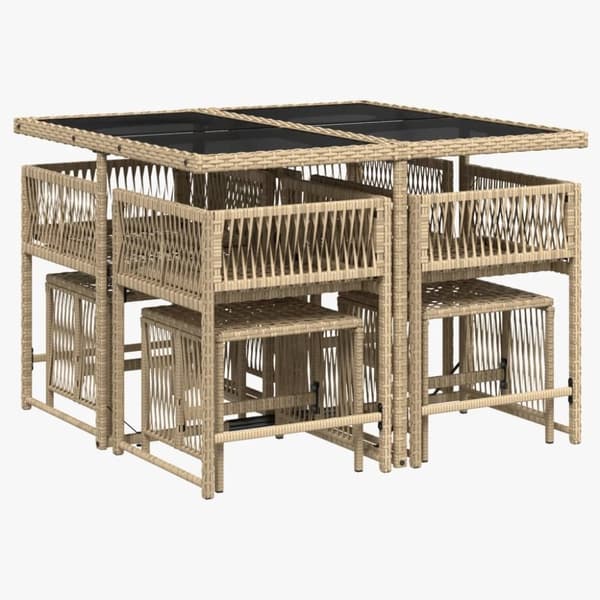 vidaXL spisebordssæt til haven 9 dele med hynder polyrattan beige