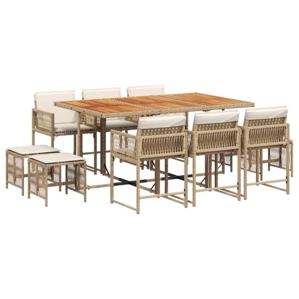 vidaXL spisebordssæt til haven 11 dele med hynder polyrattan beige