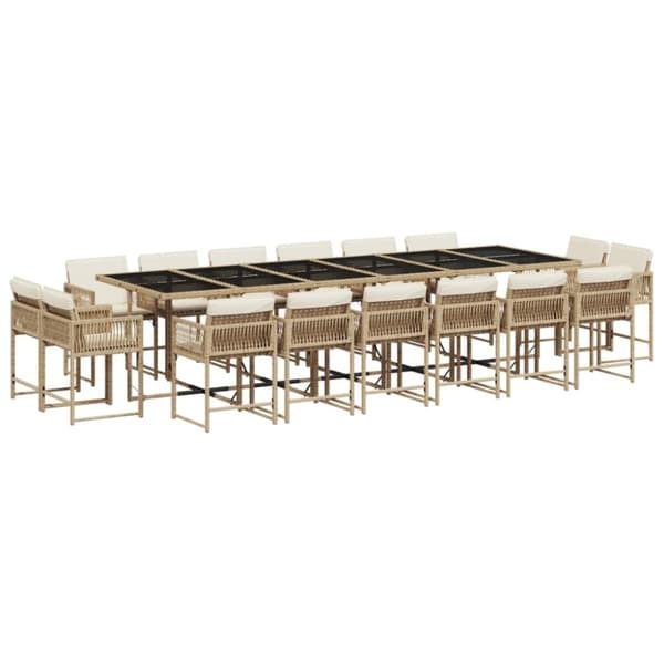 vidaXL spisebordssæt til haven 17 dele med hynder polyrattan beige