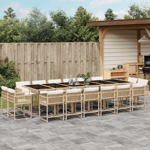 vidaXL spisebordssæt til haven 17 dele med hynder polyrattan beige