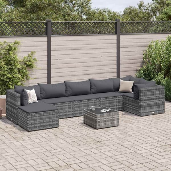 vidaXL loungesæt til haven 8 dele med hynder polyrattan grå