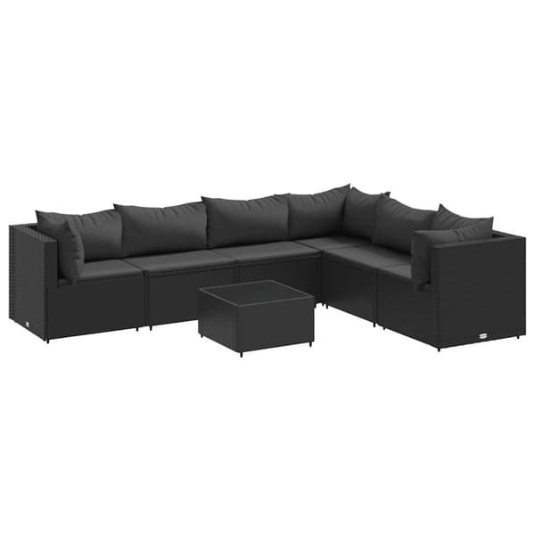 vidaXL loungesæt til haven 7 dele med hynder polyrattan sort
