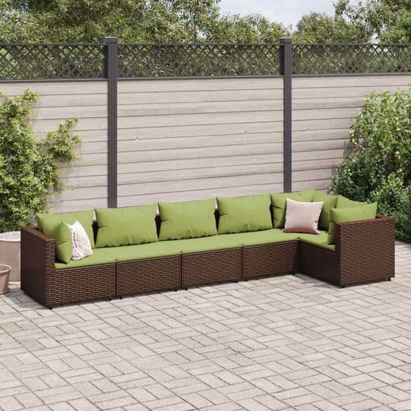 vidaXL loungesæt til haven 6 dele med hynder polyrattan brun