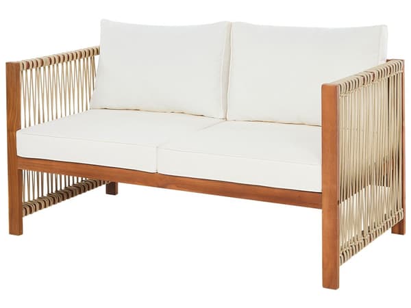 4-seters Hagesofa Lyst Akasie med Beige Syntetisk Tau 2-seters Sofa Lenestoler og Sofabord