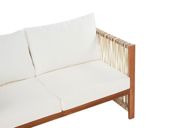 4-seters Hagesofa Lyst Akasie med Beige Syntetisk Tau 2-seters Sofa Lenestoler og Sofabord