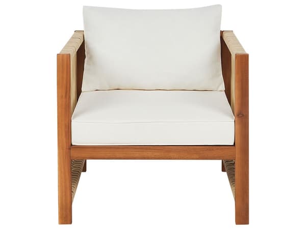 4-seters Hagesofa Lyst Akasie med Beige Syntetisk Tau 2-seters Sofa Lenestoler og Sofabord