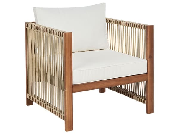 4-seters Hagesofa Lyst Akasie med Beige Syntetisk Tau 2-seters Sofa Lenestoler og Sofabord
