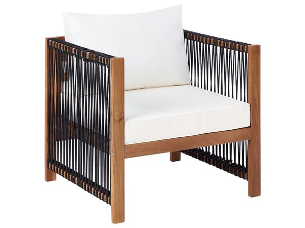 4-seters Hagesofa Lyst Akasie med Svart Syntetisk Tau 2-seters Sofa Lenestoler og Sofabord