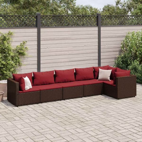 vidaXL loungesæt til haven 6 dele med hynder polyrattan brun