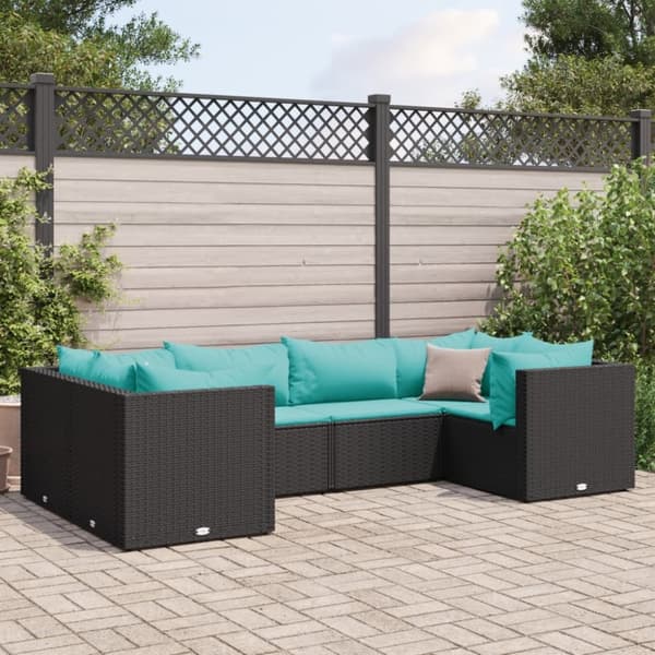 vidaXL loungesæt til haven 6 dele med hynder polyrattan sort