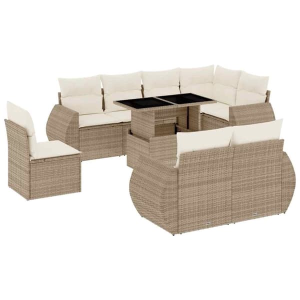 vidaXL sofasæt til haven 9 dele med hynder polyrattan beige