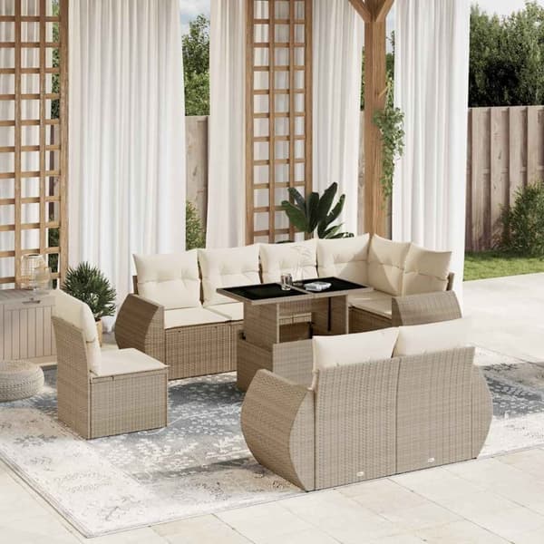 vidaXL sofasæt til haven 9 dele med hynder polyrattan beige