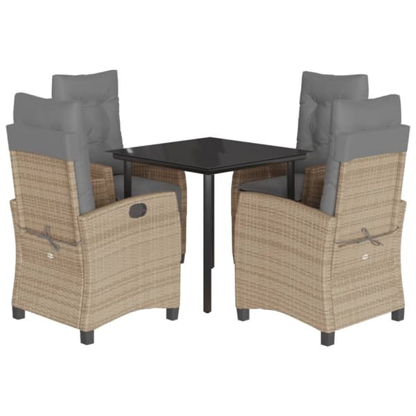 vidaXL spisebordssæt til haven 5 dele med hynder polyrattan beige