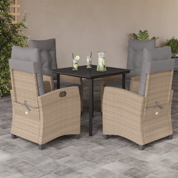 vidaXL spisebordssæt til haven 5 dele med hynder polyrattan beige