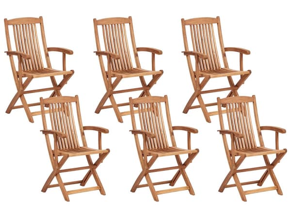 Trädgårdsmatgrupp Ljust Akaciaträ 6-sits Bord Hopfällbara Stolar Rustik Design
