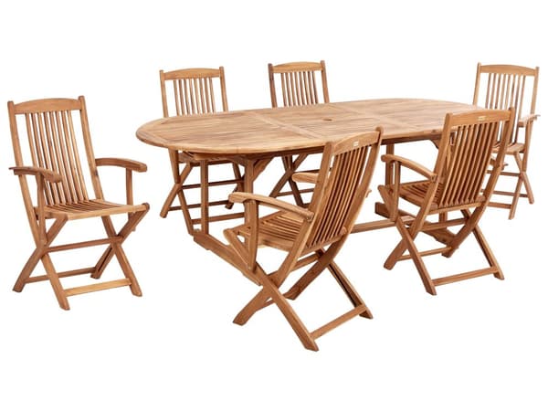 Trädgårdsmatgrupp Ljust Akaciaträ 6-sits Bord Hopfällbara Stolar Rustik Design