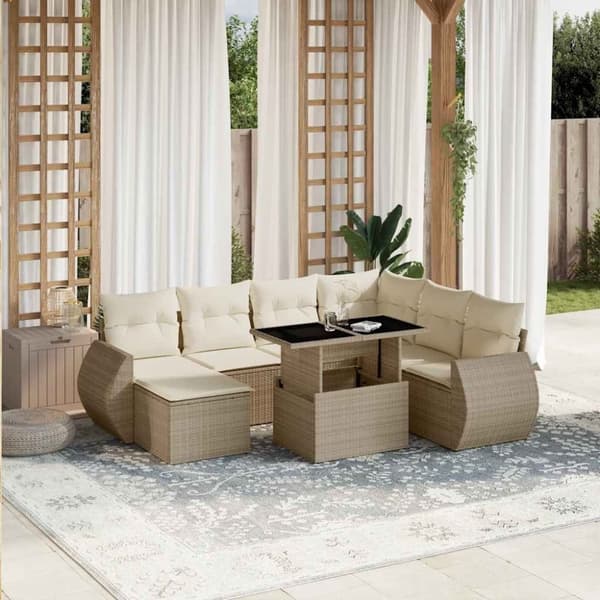 vidaXL sofasæt til haven 8 dele med hynder polyrattan beige