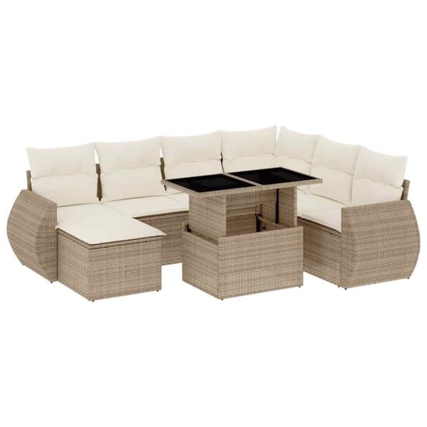 vidaXL sofasæt til haven 8 dele med hynder polyrattan beige
