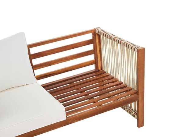 Ulkosohvaryhmä vaalea akaasia beige polyesteri pehmusteet neljälle nojatuoleilla sohvalla pöydällä moderni tyyli