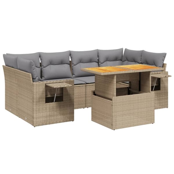 vidaXL sofasæt til haven 7 dele med hynder polyrattan beige