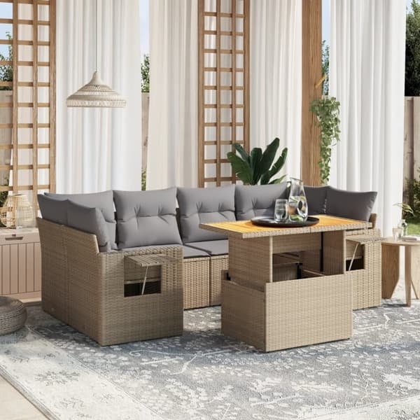 vidaXL sofasæt til haven 7 dele med hynder polyrattan beige