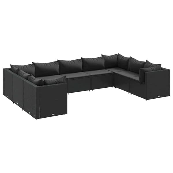 vidaXL Loungegrupp för trädgården med dynor 9 delar svart konstrotting