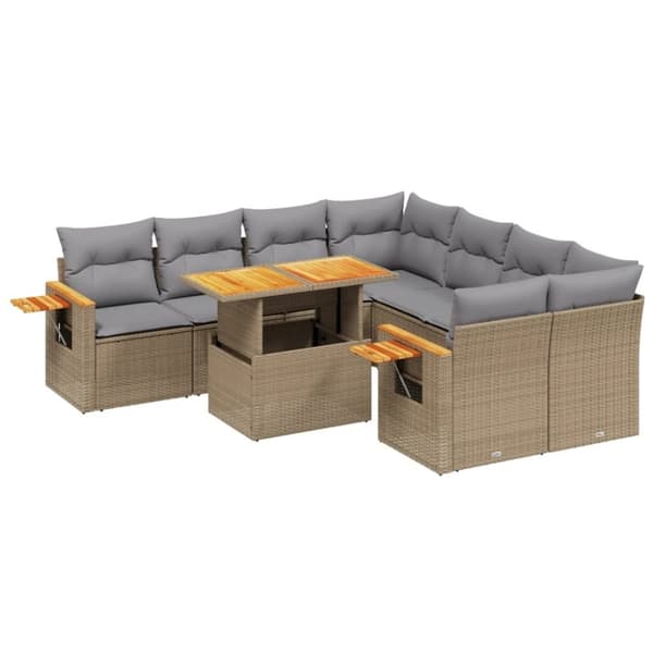 vidaXL sofasæt til haven 9 dele med hynder polyrattan beige