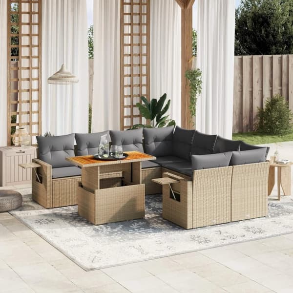 vidaXL sofasæt til haven 9 dele med hynder polyrattan beige