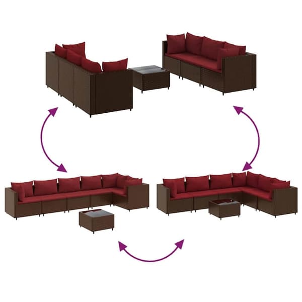 vidaXL Loungegrupp för trädgården med dynor 7 delar konstrotting brun