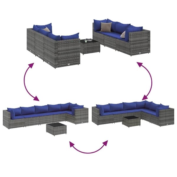 vidaXL loungesæt til haven 7 dele med hynder polyrattan grå