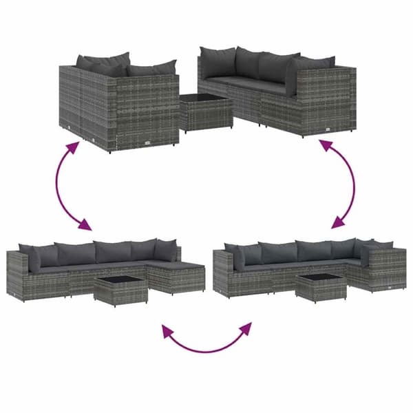 vidaXL loungesæt til haven 6 dele med hynder polyrattan grå