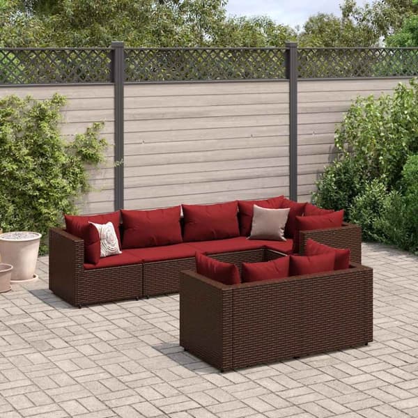 vidaXL loungesæt til haven 7 dele med hynder polyrattan brun