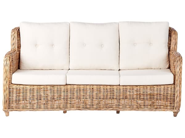 Loungesett Natur Rotting 3-seters sofa 2 lenestoler Hvite sitteputer med avtakbare trekk Moderne og rustikk stil Hagemøbler