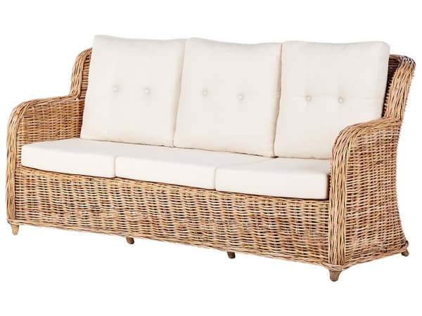 Loungesett Natur Rotting 3-seters sofa 2 lenestoler Hvite sitteputer med avtakbare trekk Moderne og rustikk stil Hagemøbler