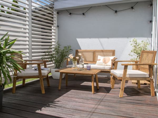 Loungesæt Akacietræ Certificeret 4 Personers Udendørs Havesofa med Lænestole og Sofabord til Terrasse Have Indretning
