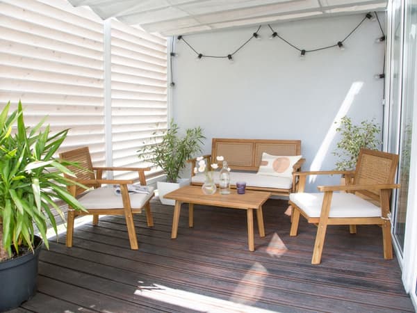Loungesæt Akacietræ Certificeret 4 Personers Udendørs Havesofa med Lænestole og Sofabord til Terrasse Have Indretning