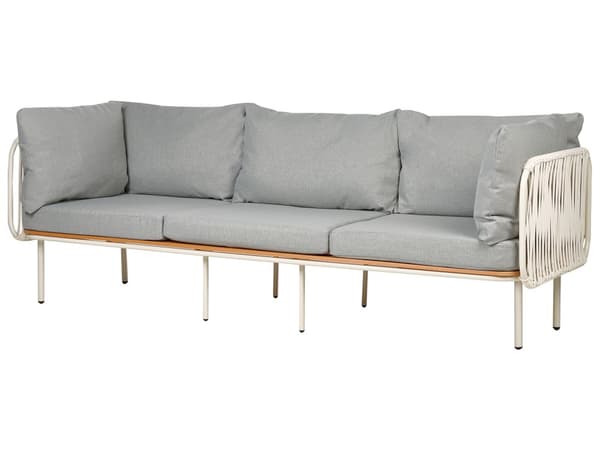 Loungesæt Grå 3 Personers Udendørs Havesofa med Fodskammel og Sofabord til Terrasse Have Indretning