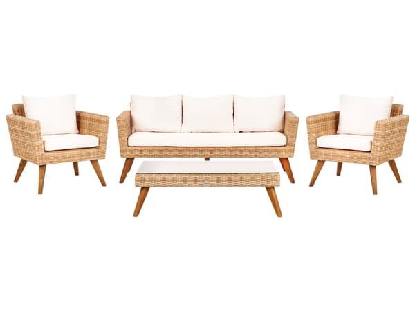 Loungesæt Rattan 5 Personers Udendørs Havesofa med Lænestole Modul Vandtætte Hynder Sofabord til Terrasse Have Indretning